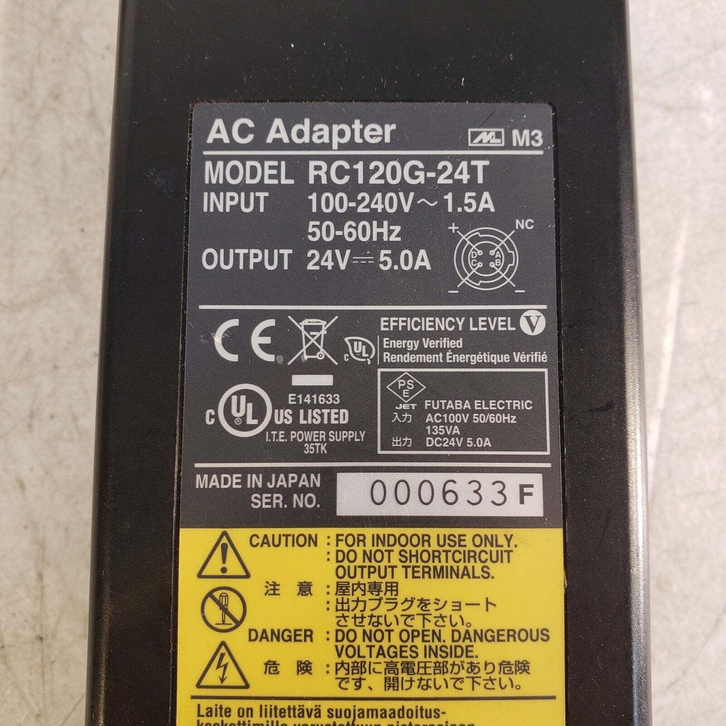 Photron RC120G-24T AC Adapter 24V 5.0A, No Power Cord
