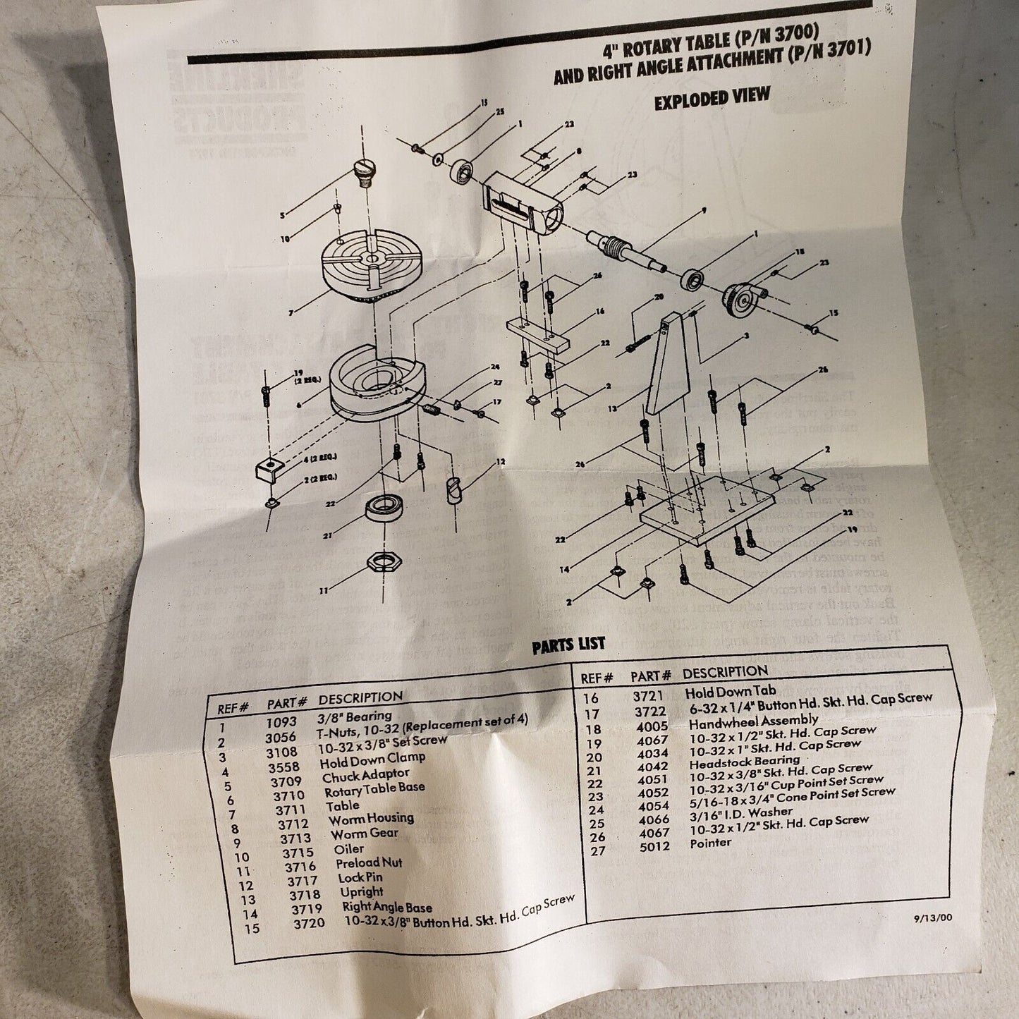 Sherline 3701 Right Angle Attachment Mini Mill Lathe