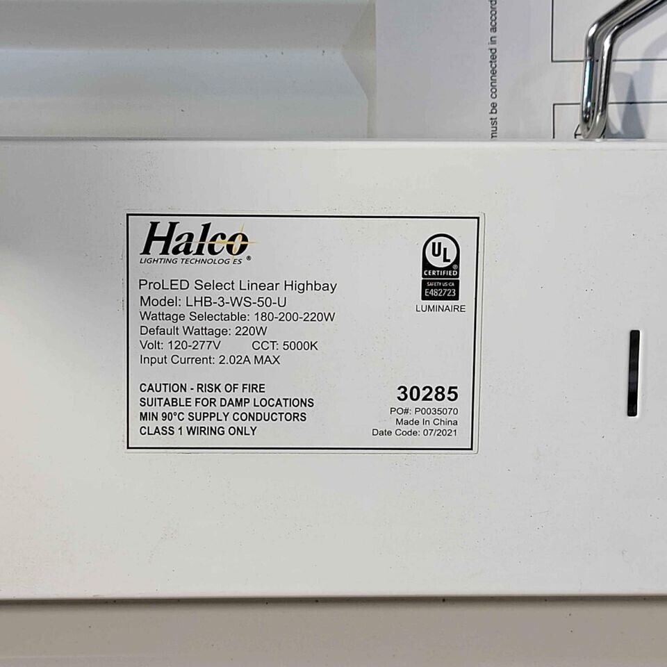 Halco ProLED 30285 LHB-3-WS-50-U 180W, 200W or 220W 5000K Linear LED High Bay