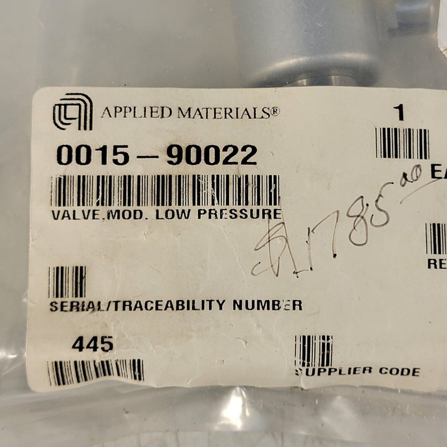Applied Materials AMAT 0015-90022 Valve Mod Low Pressure Modified