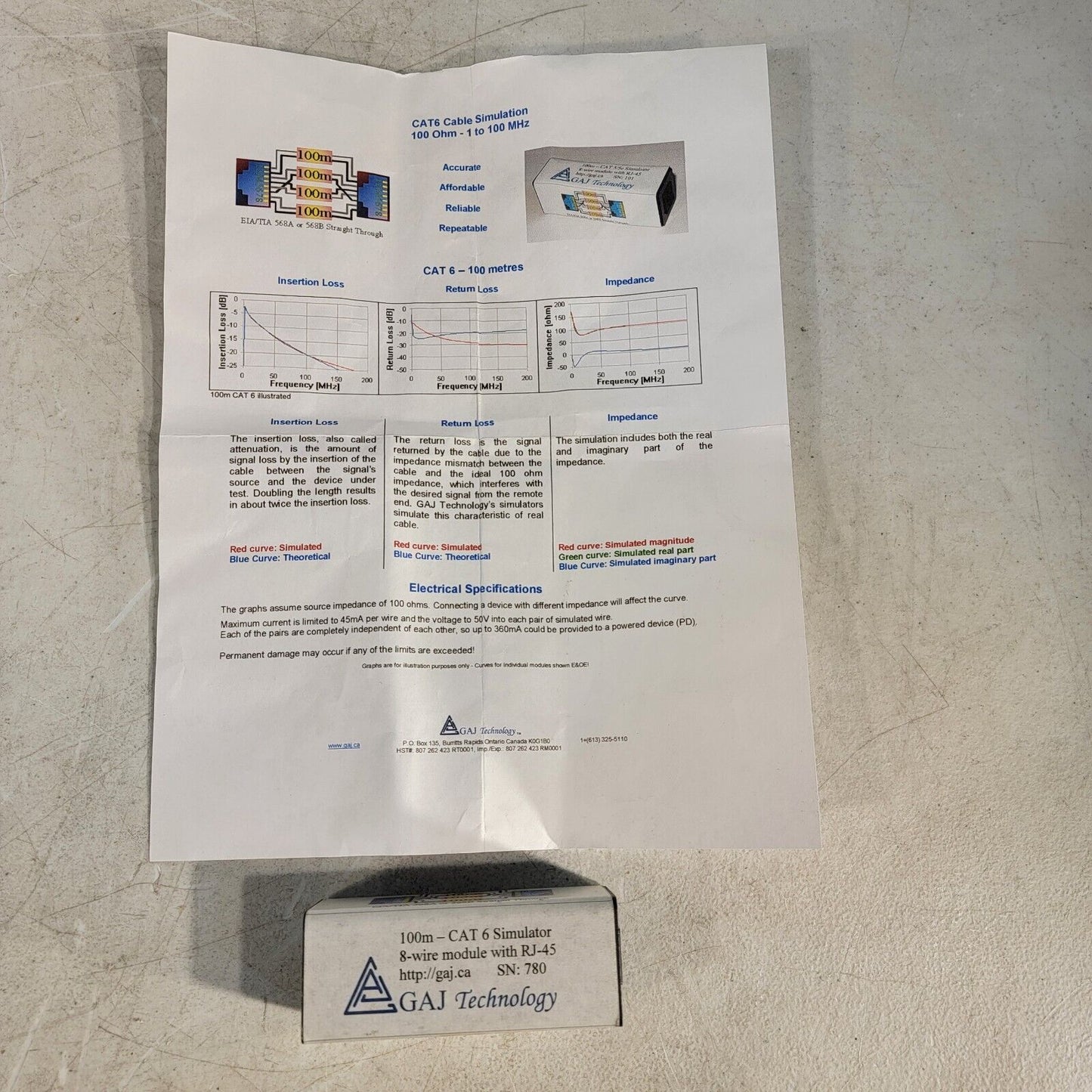 GAJ Technology 100m CAT-6 Simulator 8-wire Module RJ-45 Connector