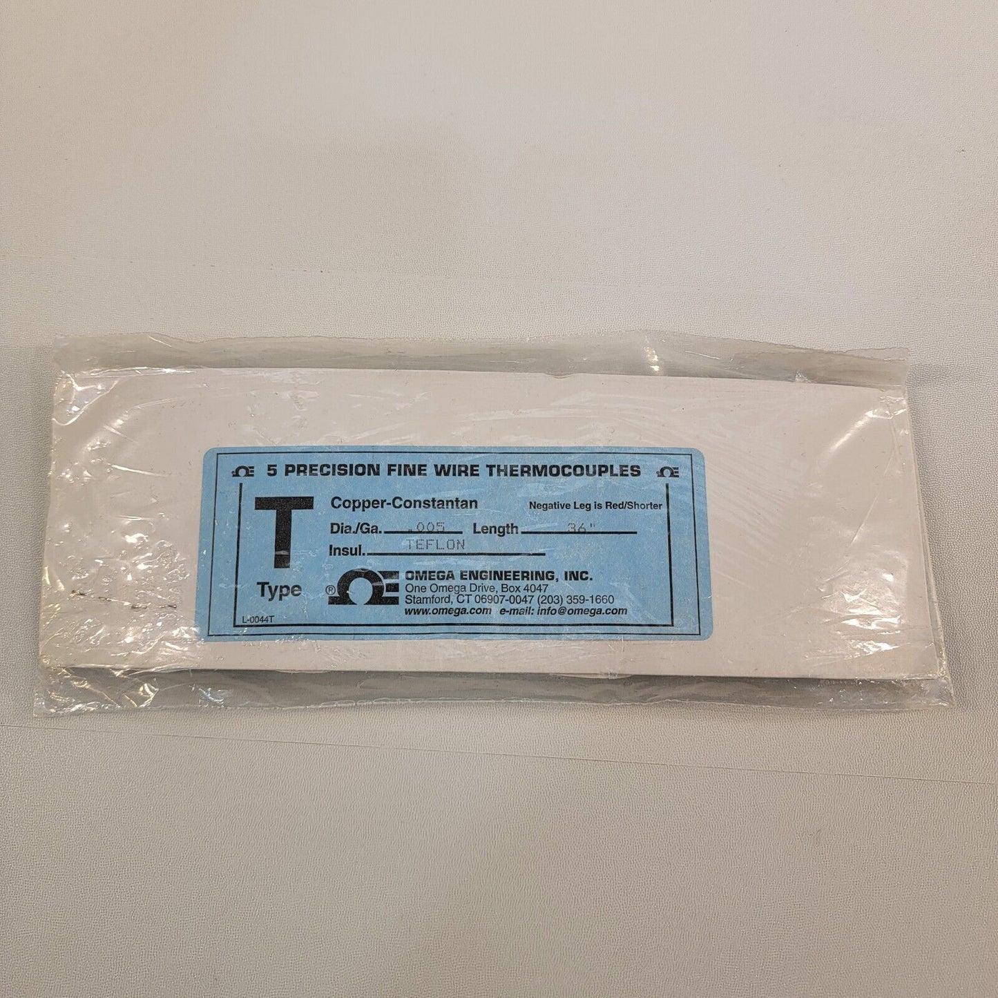 Omega T Type Precision Fine Wire Thermocouple 0.005in Dia 36in Length Teflon