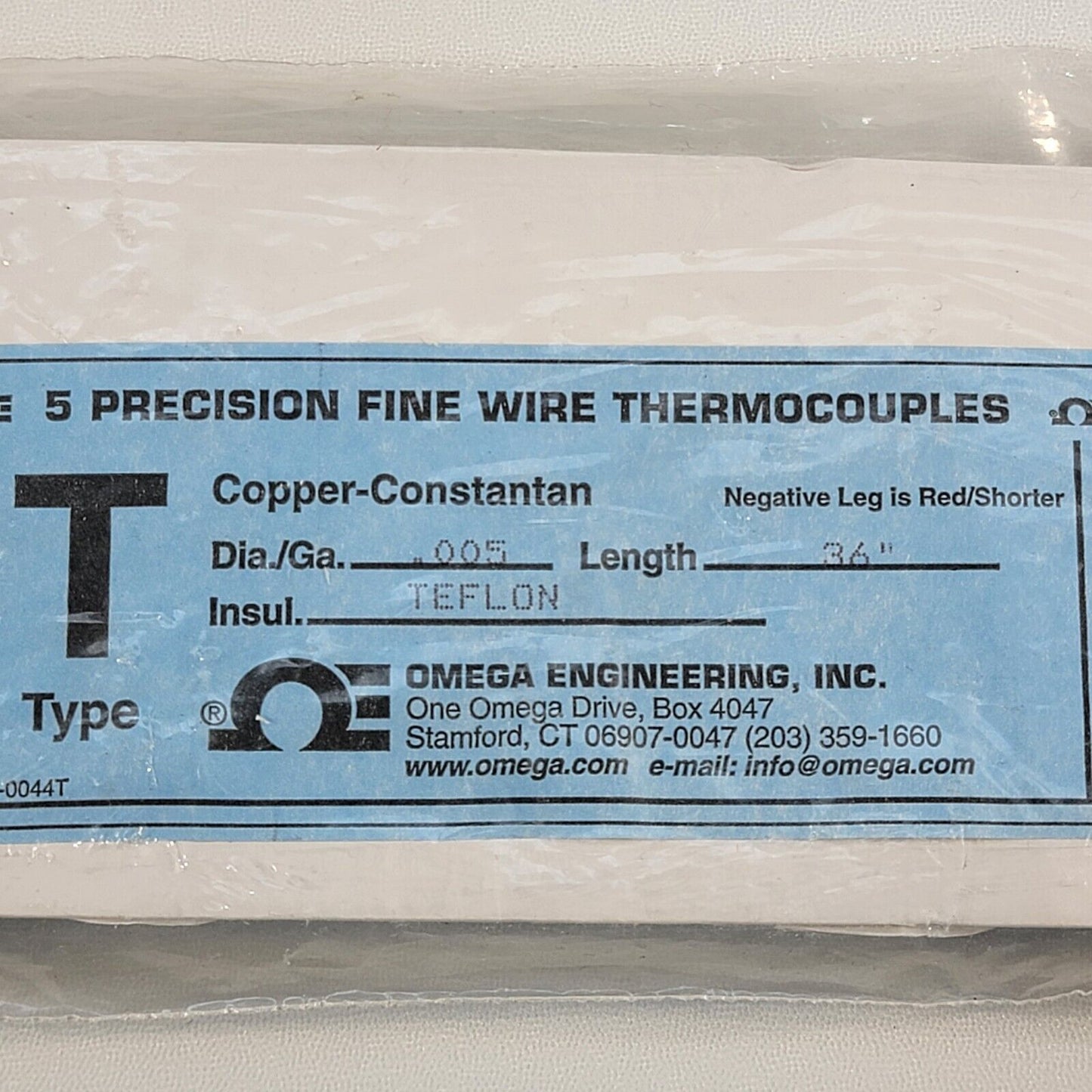 Omega T Type Precision Fine Wire Thermocouple 0.005in Dia 36in Length Teflon