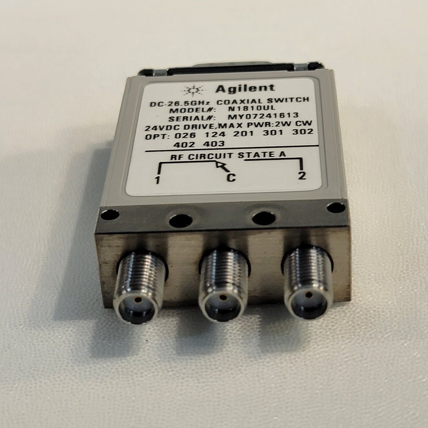 Agilent N1810UL DC-26.5GHz Coaxial Switch SMA RF 24VDC 2W Max Power