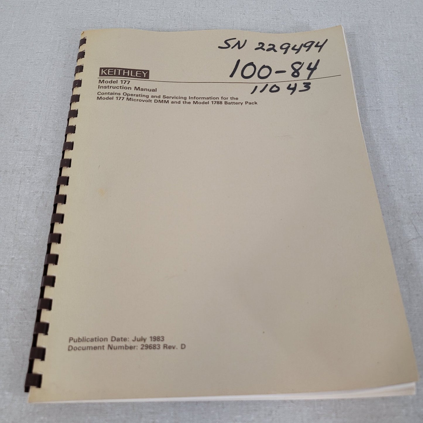 Keithley 29683 Rev D Model 177 Microvolt DMM 1788 Battery Pack Manual