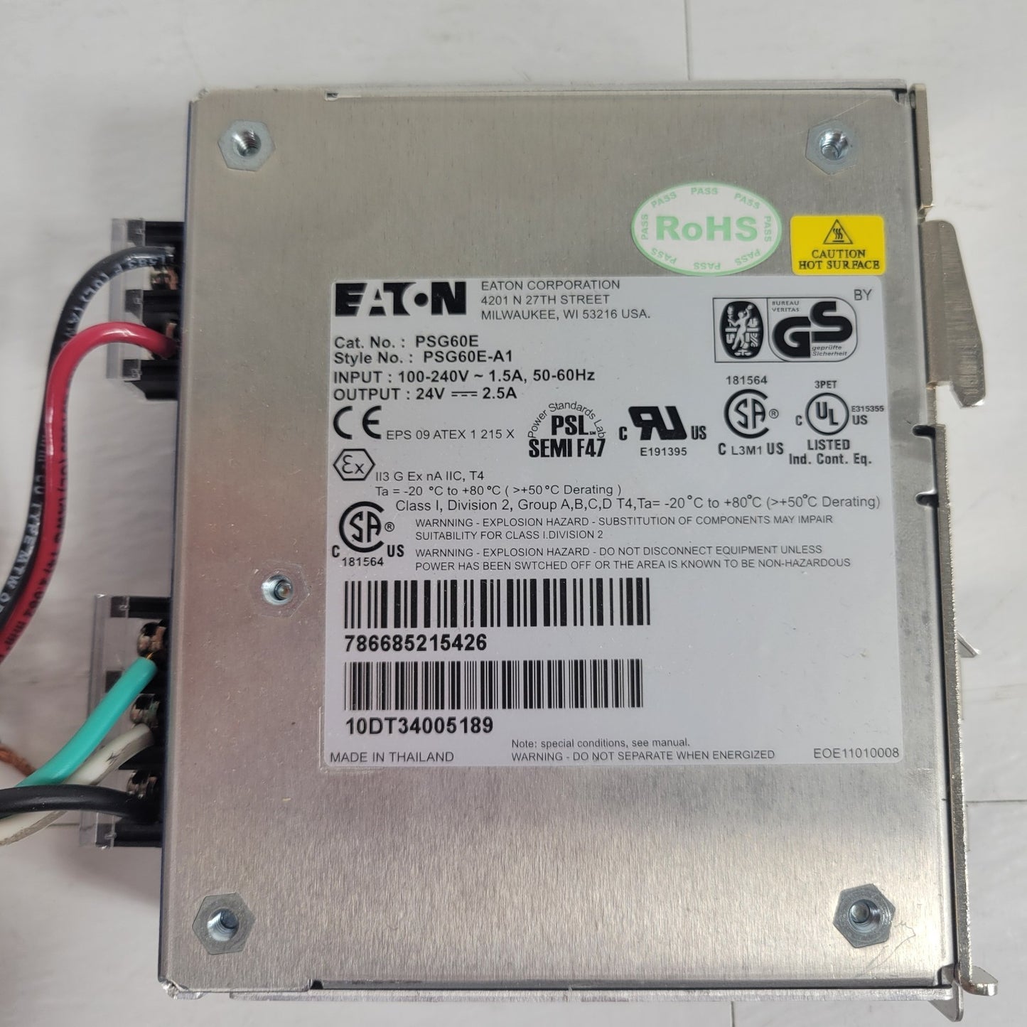 Eaton PSG60E PSG60E-A1 24VDC 2.5A 60W DIN Rail Power Supply 100-240VAC