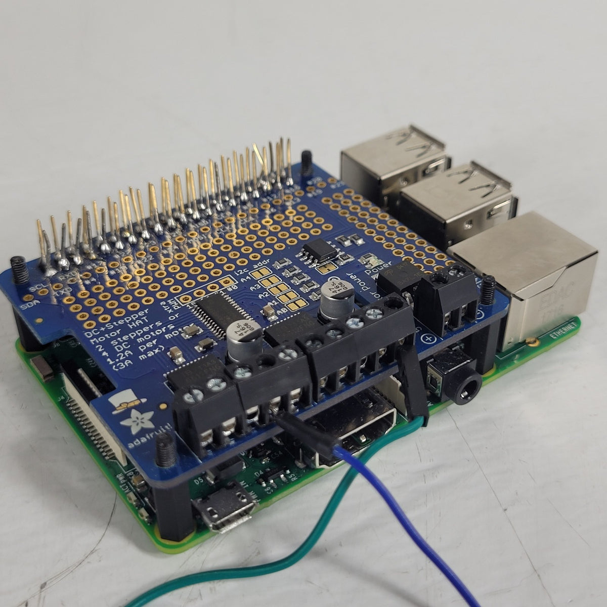 Raspberry Pi w/ Adafruit 2348 DC & Stepper Motor HAT Controller Assembly
