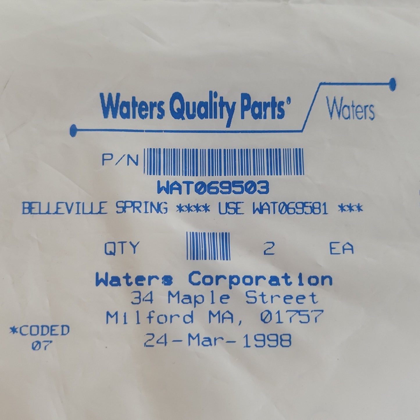 Waters WAT069503 700003080 Belleville Spring Washers .25x.125 HPLC Lot of 2