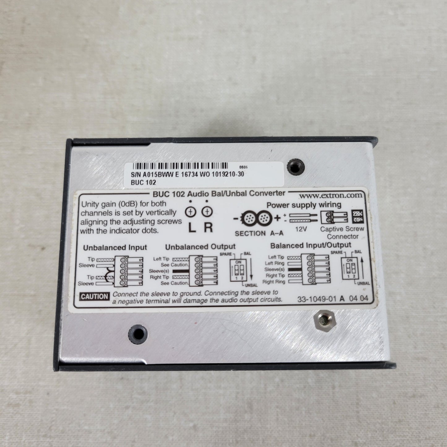 EXTRON BUC102 Audio Balance/Unbalanced Converter, No Power Cable