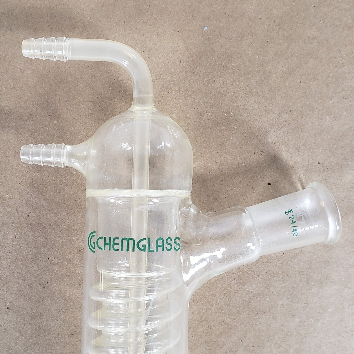 CHEMGLASS CG-1210-01 Friedrich Coiled Condenser 330mm 15° Angled 24/40 Joints