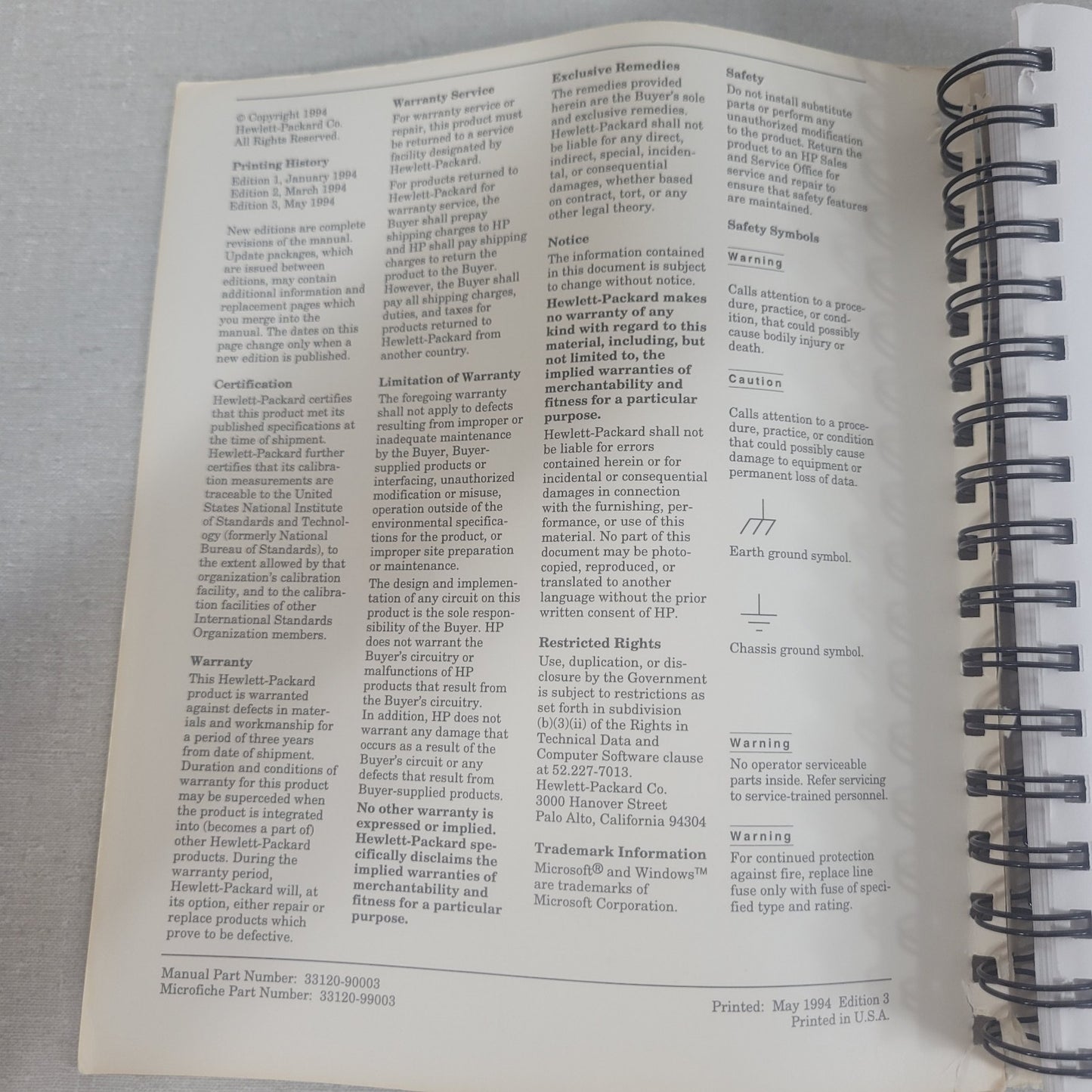HP 33120-90003 33120A Function Arbitrary Waveform Generator User's Guide Manual