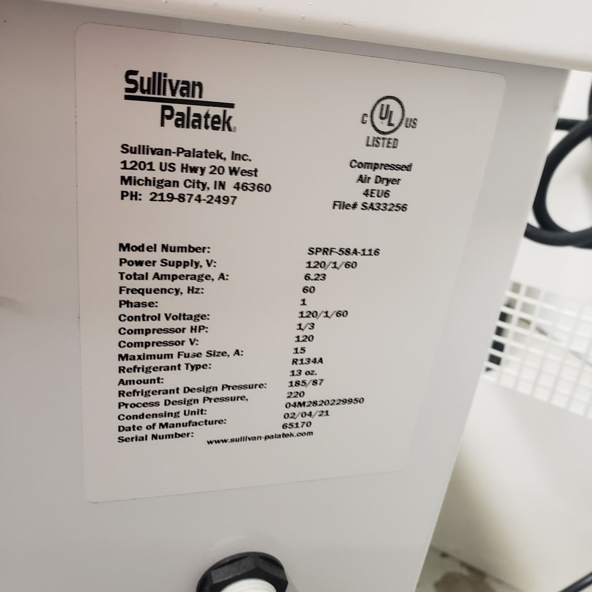 Sullivan Palatek SPAA-10 10HP 40CFM Oil-Free Air Compressor SPRF-58A Dryer