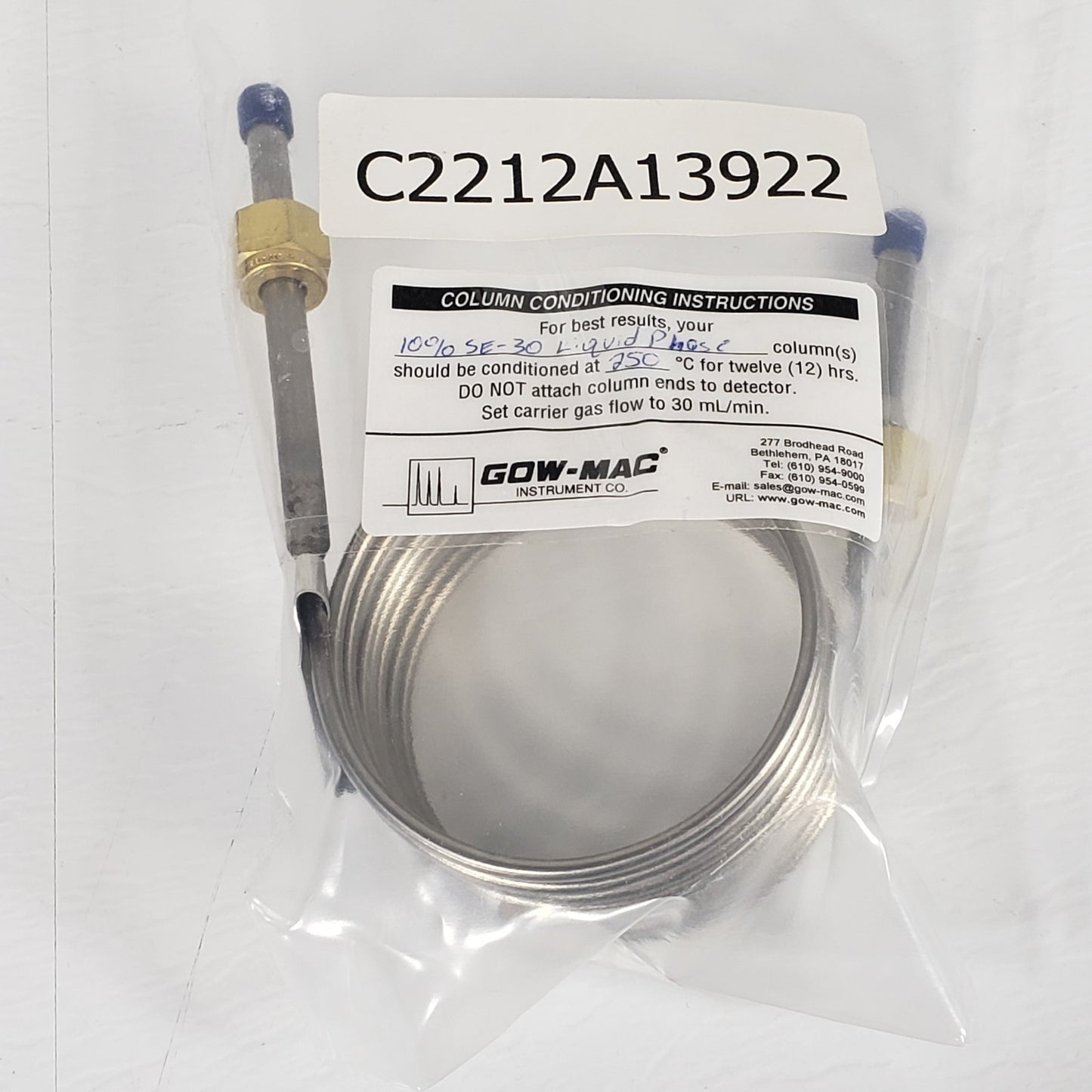 GOW-MAC C2212A13922 Stainless Steel Gas Chromatography Column for Complex Mixes