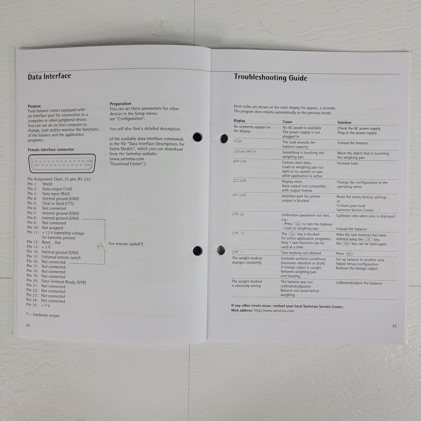Sartorius Entris 98648-019-79 Laboratory Balance Operating Manual OEM