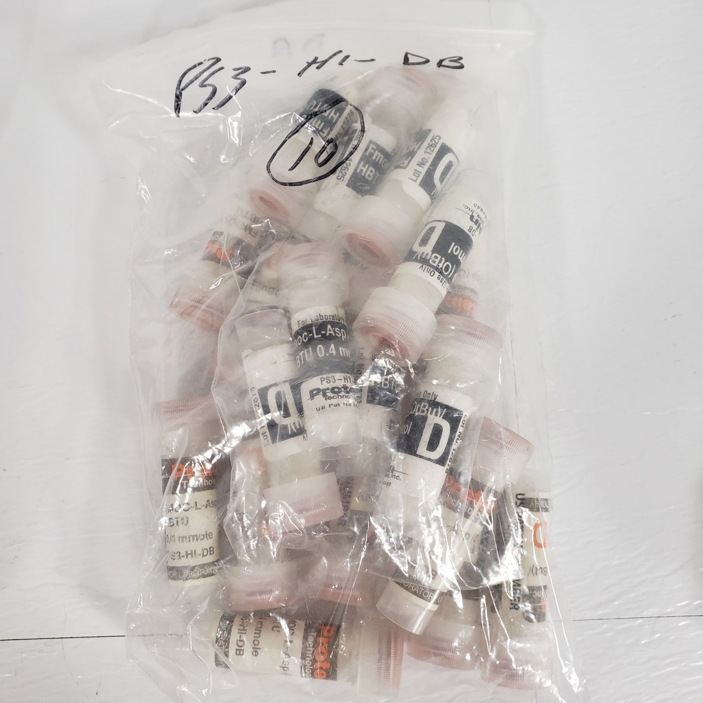 PROTEIN TECH. Assorted Alphabetized Polypropylene Vials For PS3 Peptide System