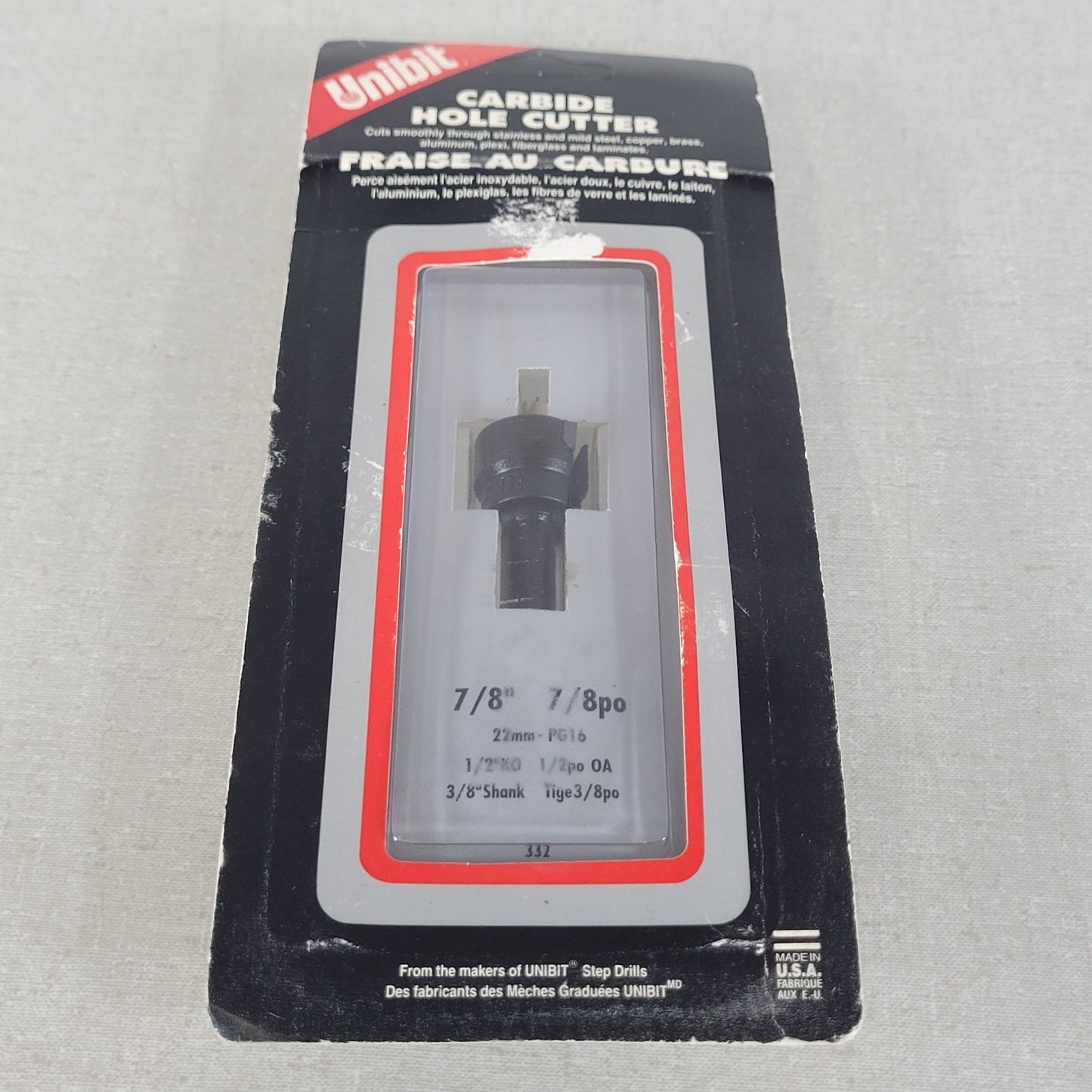 Unibit 332 Carbide Hole Cutter 7/8" 22mm PG16 3/8" Shank Stainless Metal USA