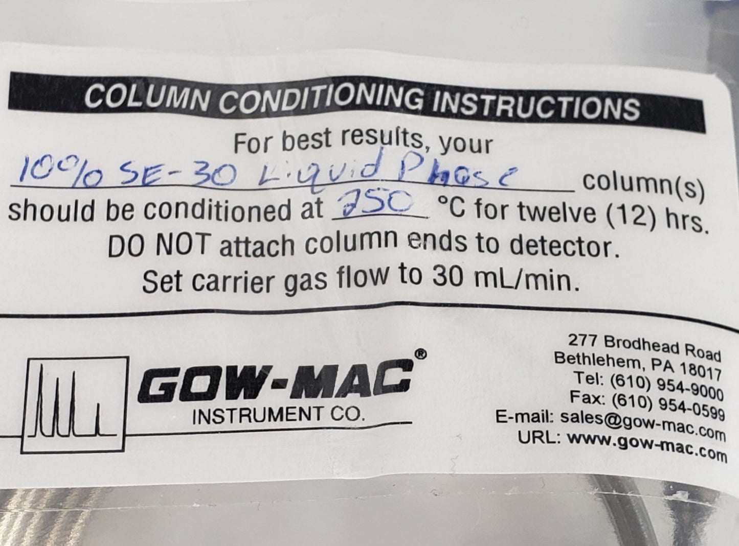 GOW-MAC C2212A13922 Stainless Steel Gas Chromatography Column for Complex Mixes