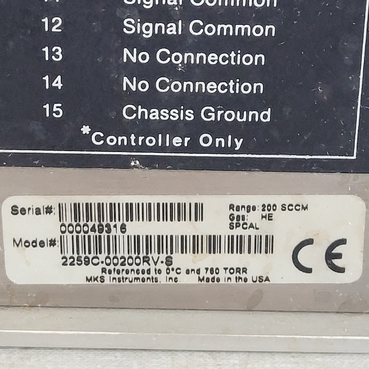MKS 2259C-00200RV-S Helium 200 SCCM Mass Flow Controller MFC Nupro Valve