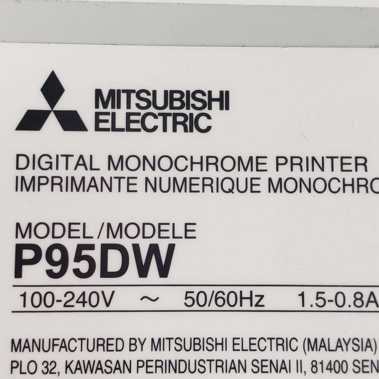 MITSUBISHI P95DW Digital Monochrome Printer with USB Type-B, No Power Cable