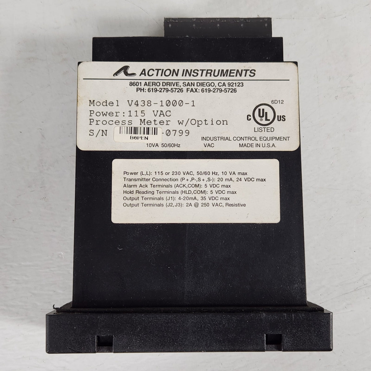 Action Instruments V438-1000-1 VisiPak DC Process Panel Meter 120VAC 2 Relays