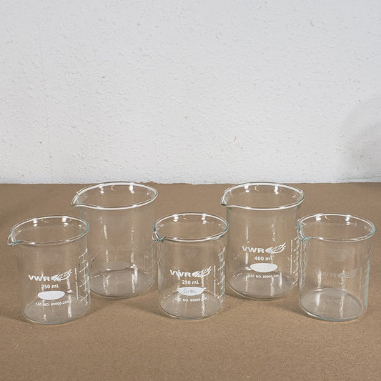 LOT of 5 VWR Glass Beakers Cat No. 89000-206 89000-204 400mL x2 250mL x3