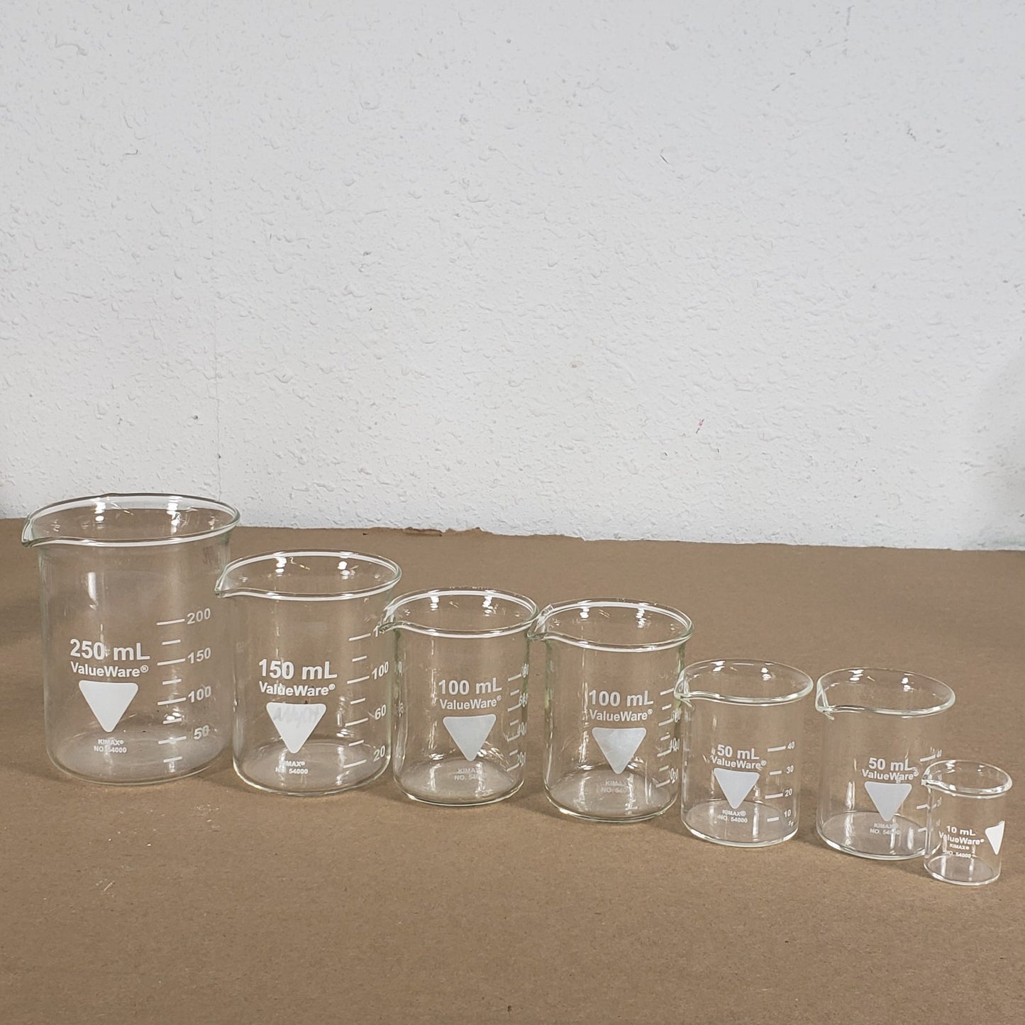 LOT of Valueware Kimax Glassware Beaker Set 250 150 100 50 10 mL 7 Total
