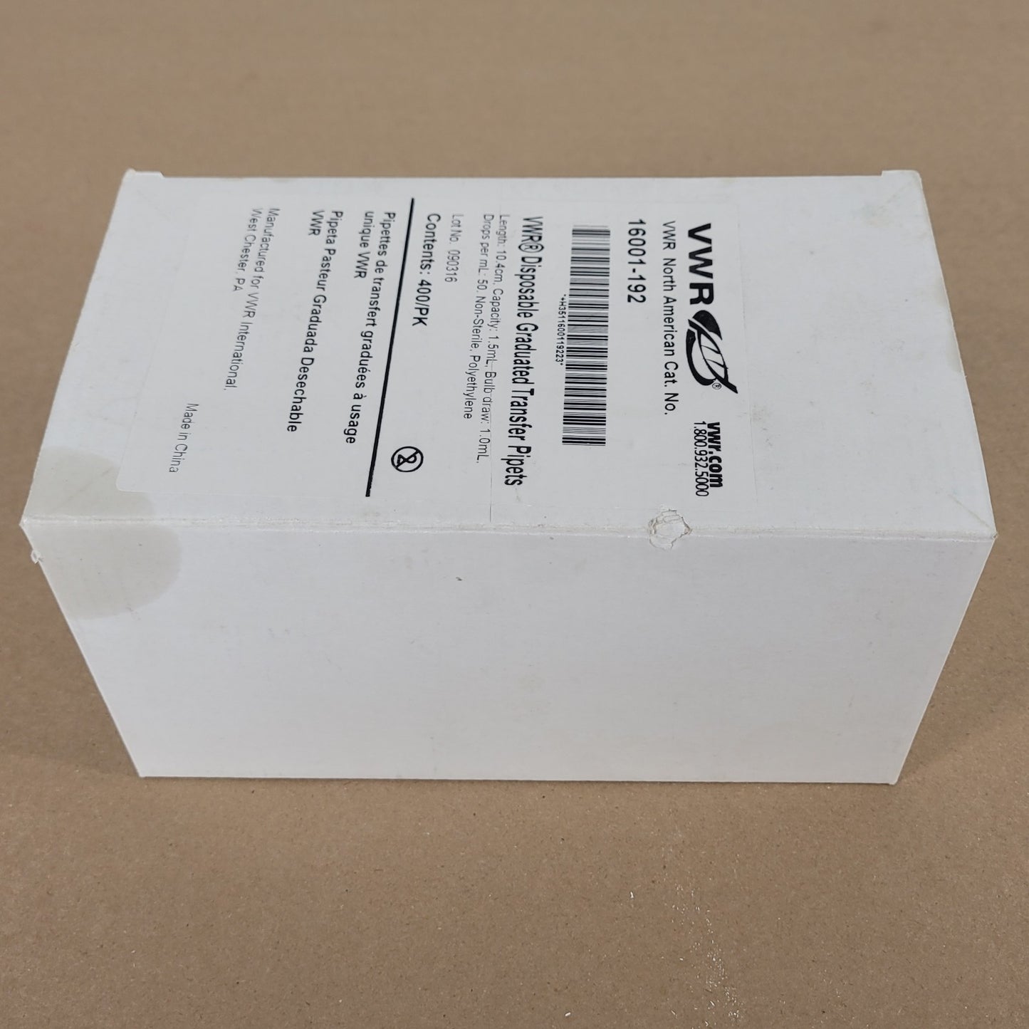 VWR 16001-192 Disposable Polyethylene 1.5mL Transfer Pipettes Box of 400