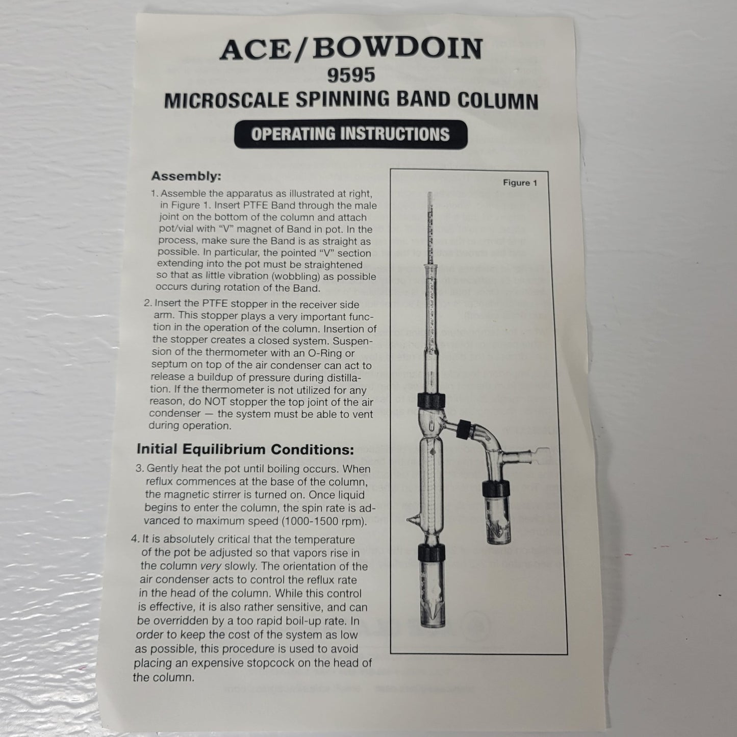 Ace Glass 9595-47 Complete Micro Spinning Band Distilling Column 14/10 w/Box