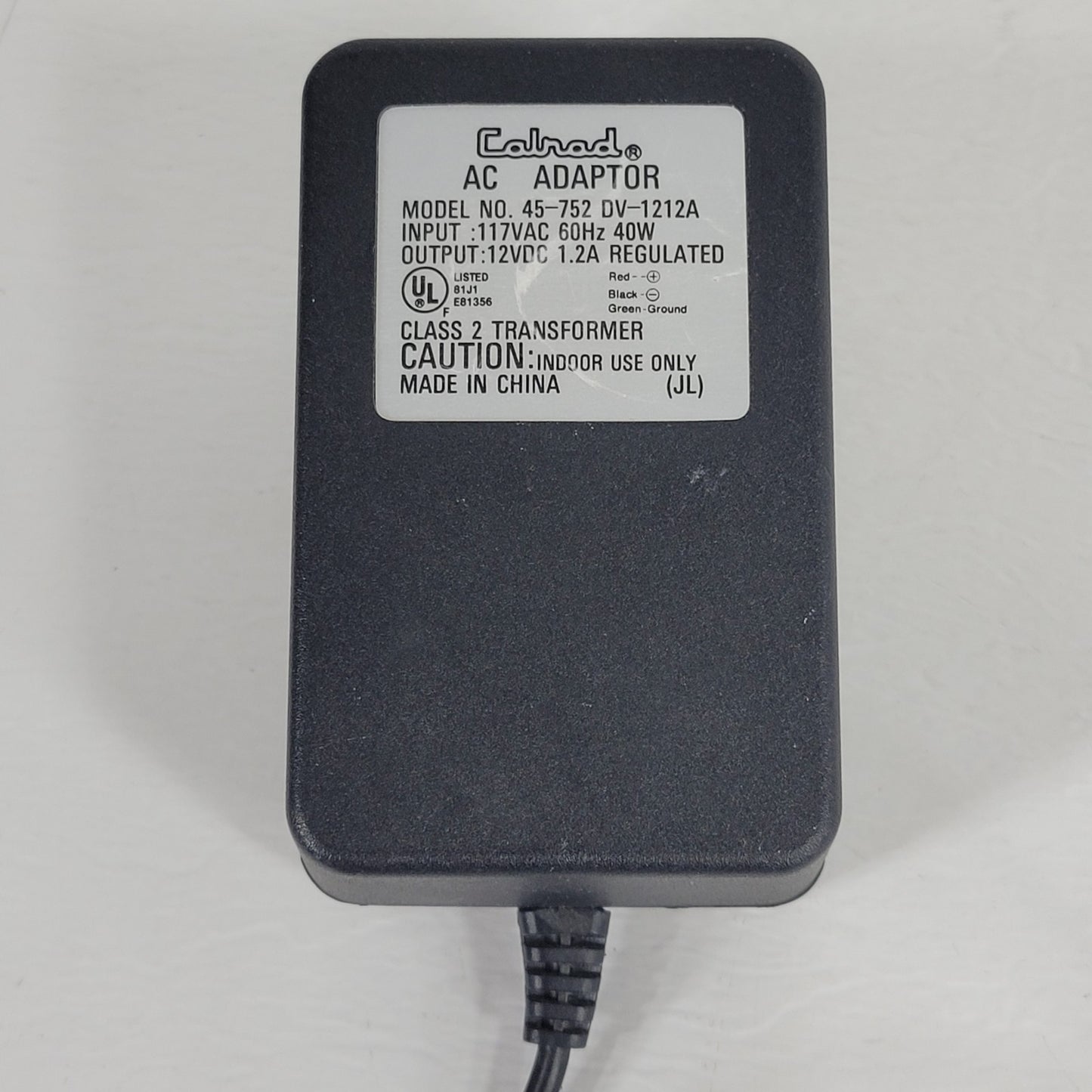 CALRAD 45-752 117VAC to 12VDC 1.2A Camera Power Supply 3-Pin
