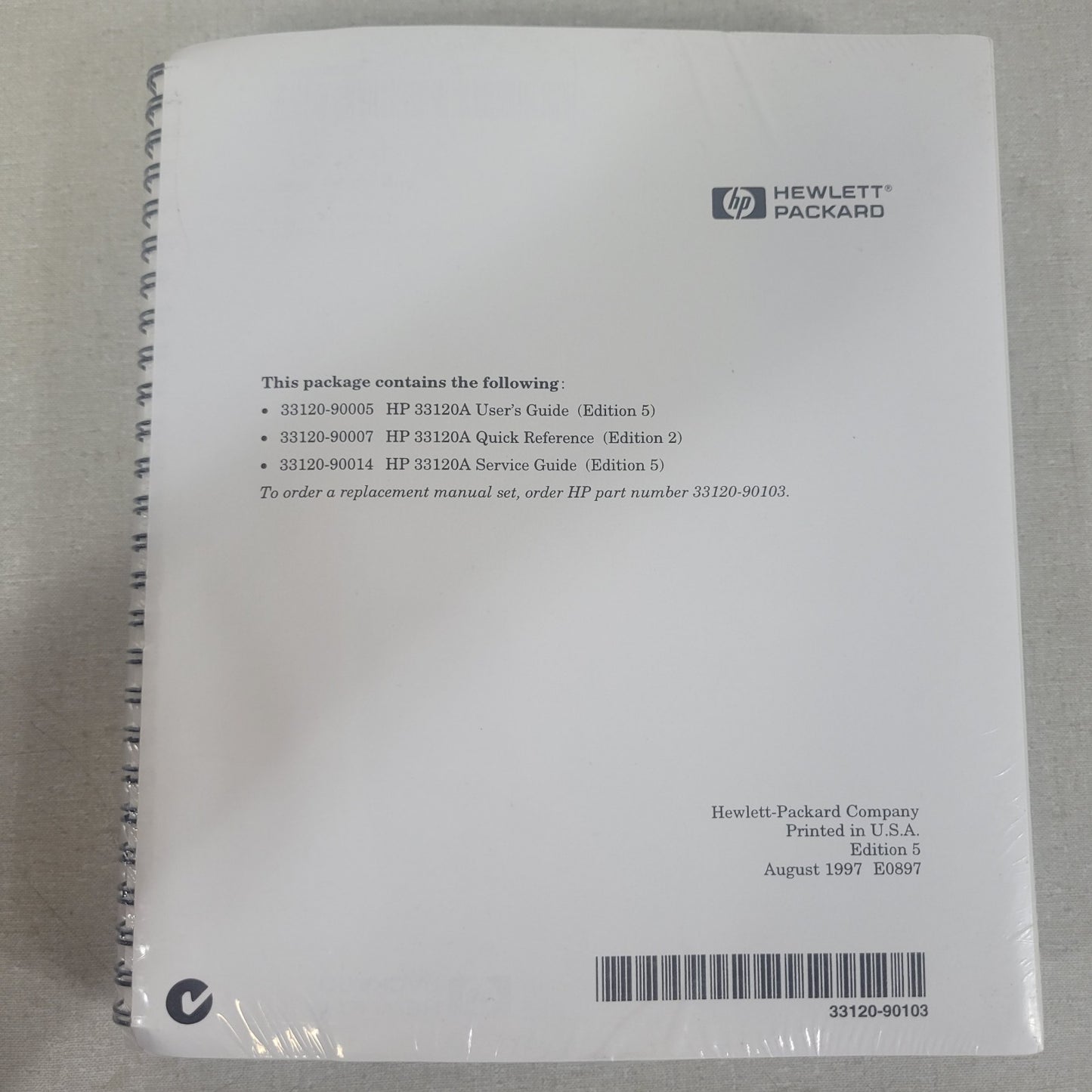 HP 33120A Function Arbitrary Waveform Generator Manual Set 33120-90103 Edition 5