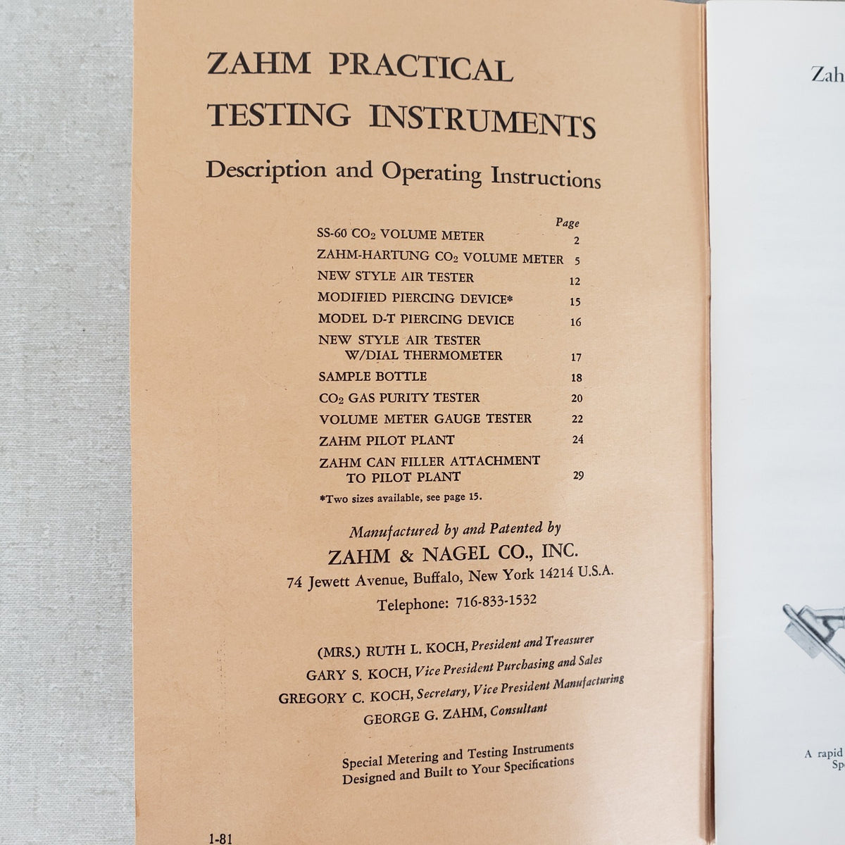 Zahm & Nagel Series 7000 CO2 Headspace Air Piercing Tester Glassware Manual