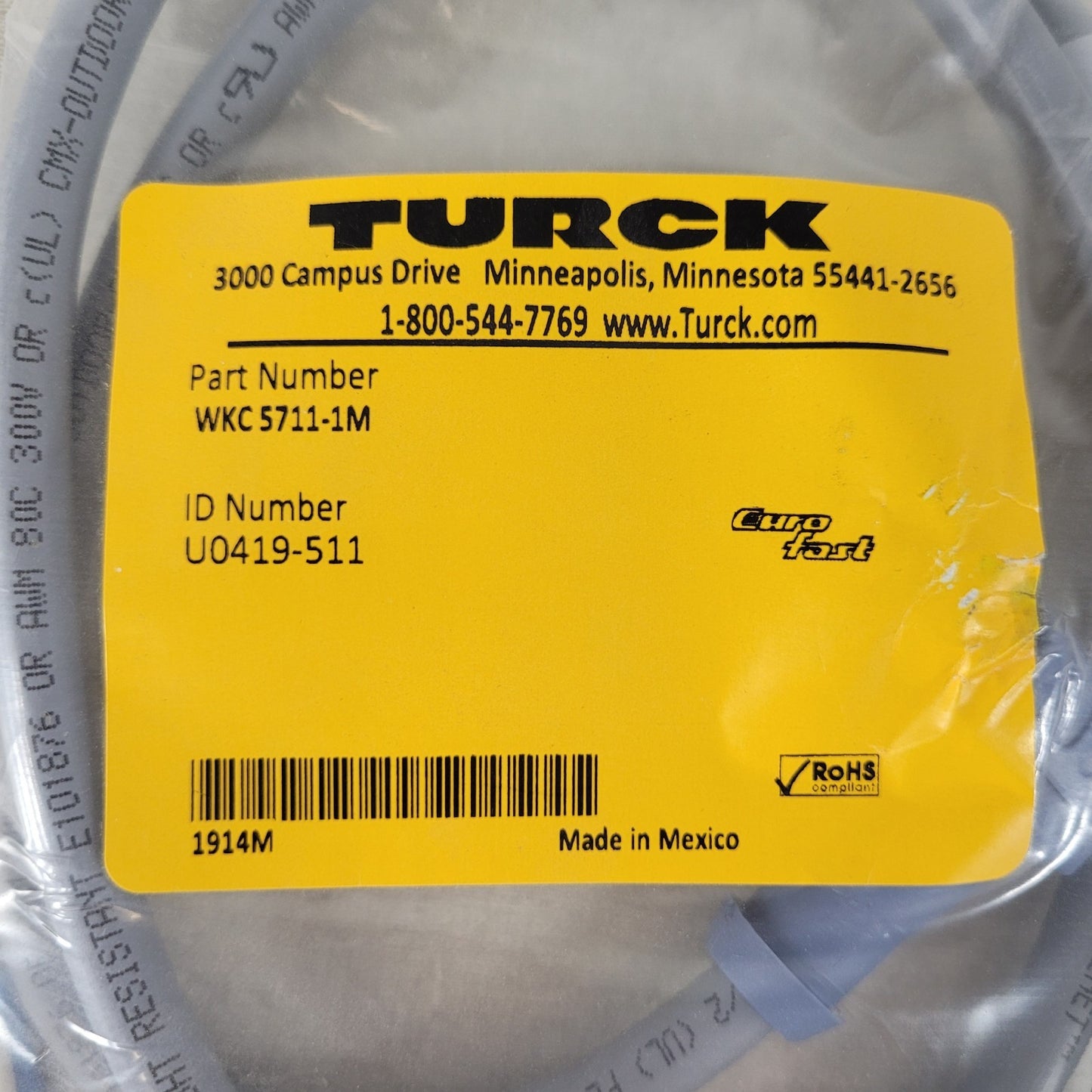 Turck WKC 5711-1M U0419-511 DeviceNet Cordset Cable 1M M12 Female 5-Pin