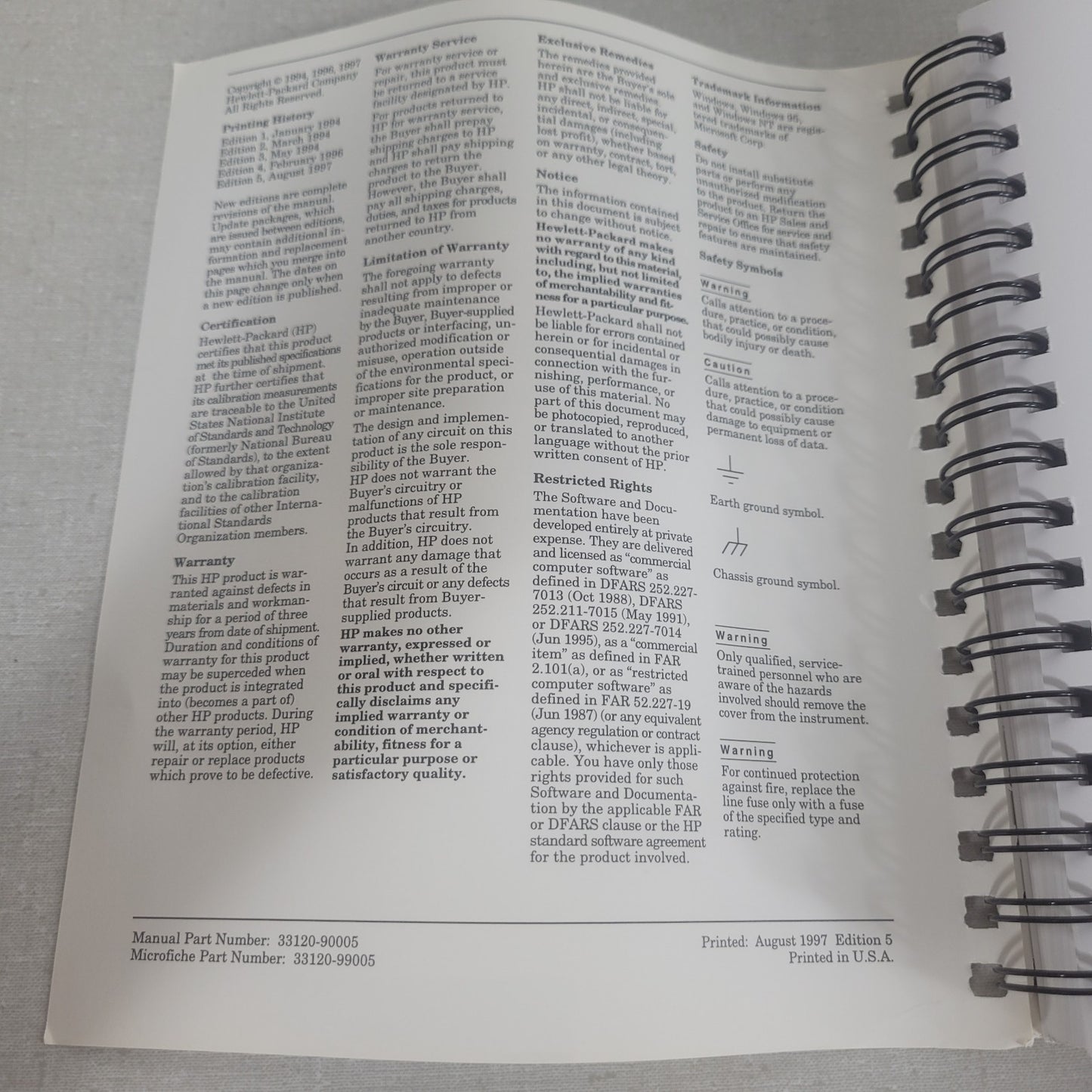 HP 33120-90005 33120A 15MHz Function Arbitrary Waveform Generator User's Guide