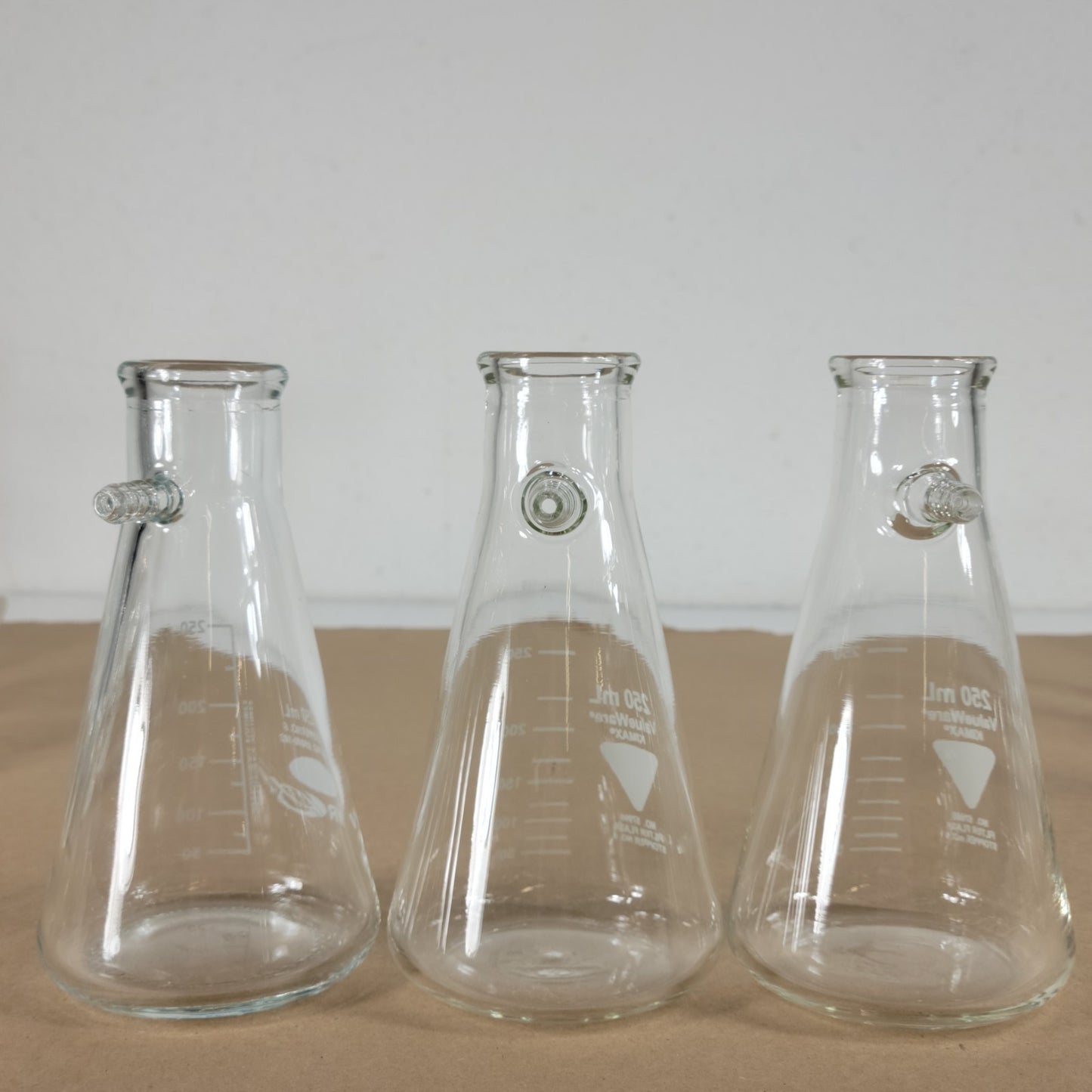 Lot of 3 Filter Flasks 2 Valueware 57060-250 & 1 VWR 89000-382 250mL #6 Stopper