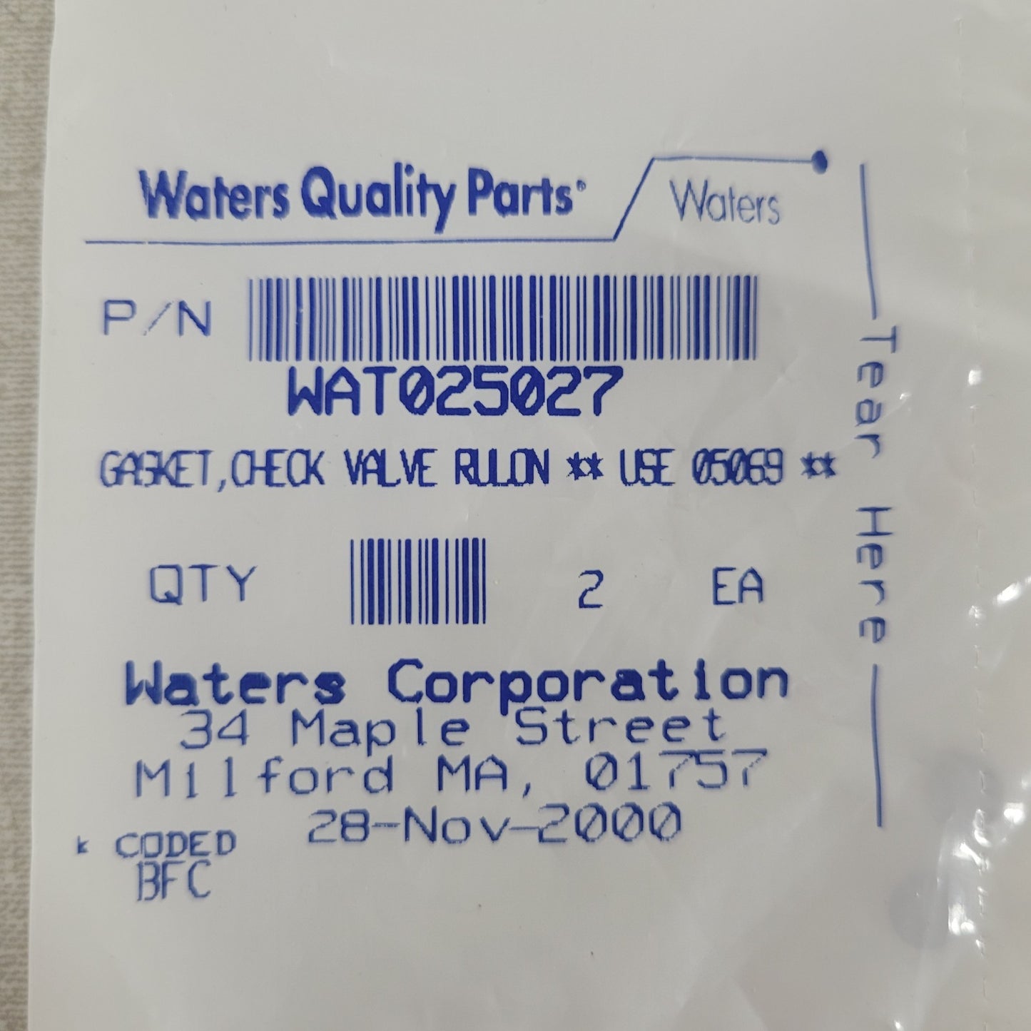 WATERS WAT025027 Rulon Outlet Check Valve Gaskets 2-Pack 501 515 600 HPLC