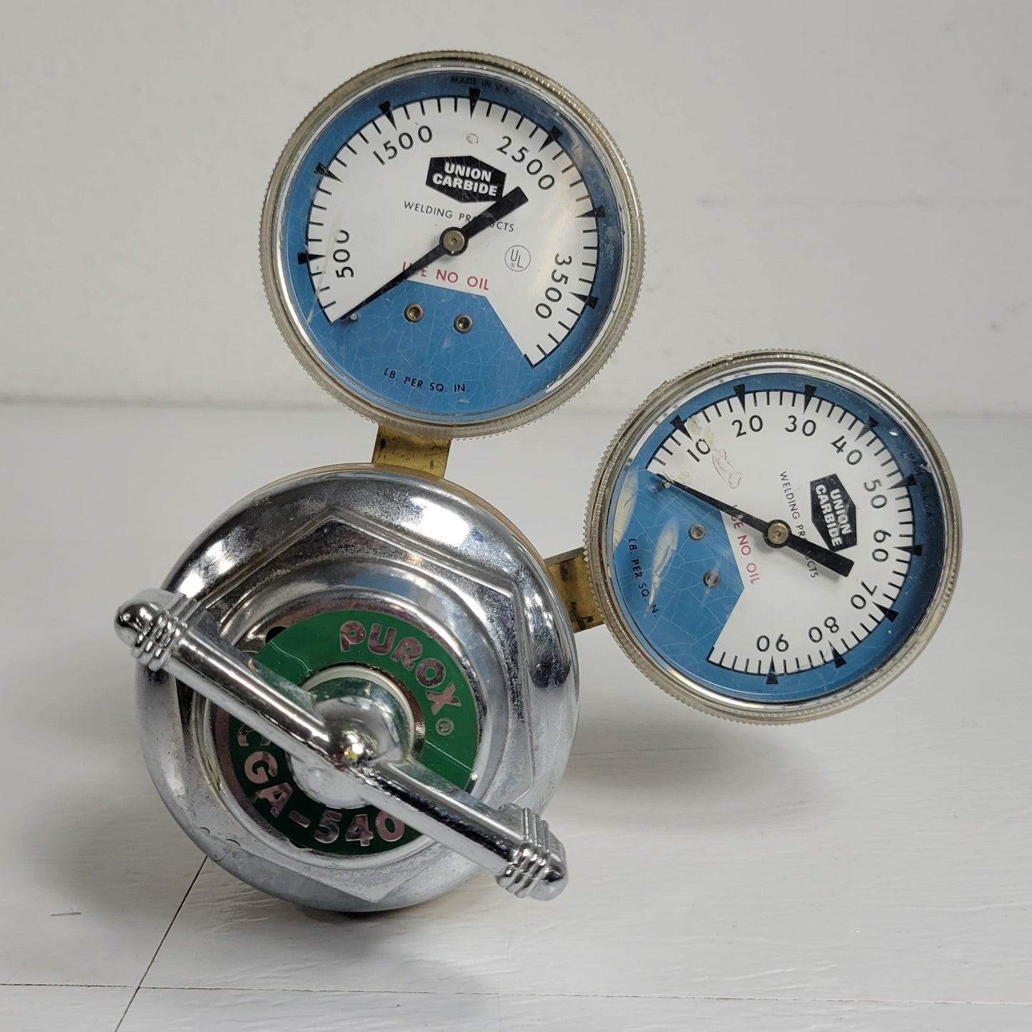 Union Carbide PUROX CGA-540 Oxygen Regulator Dual Gauge Brass Welding Gas