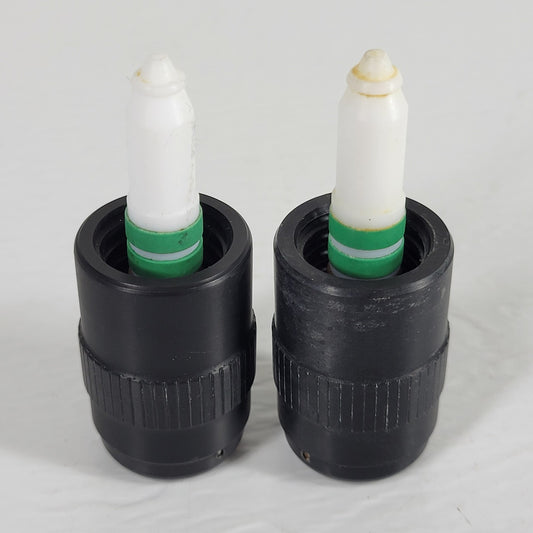 Two CHEMGLASS PTFE 0-8mm Vacuum Valve Plug-Only for Vac. Systems, Green & Brown