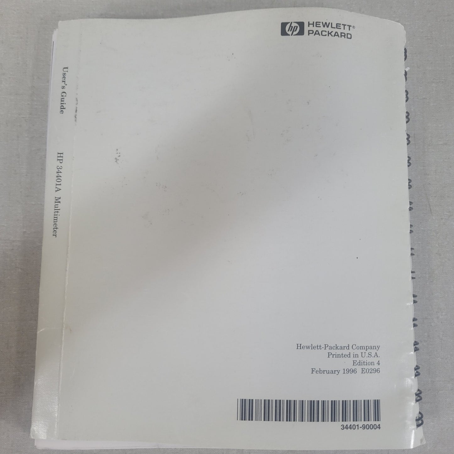 HP 34401A 6.5-Digit Digital Multimeter User Guide 34401-90004 Edition 4