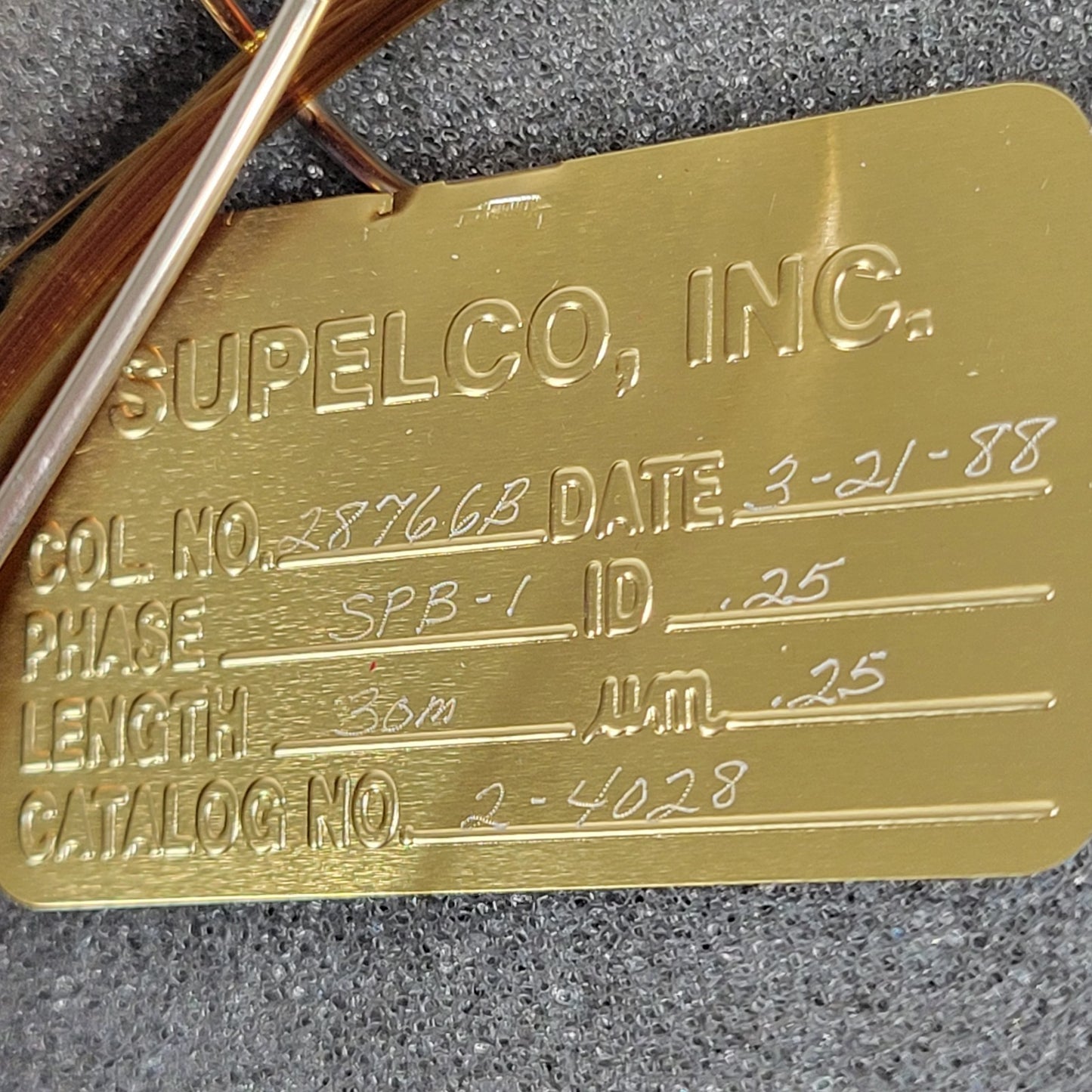 SUPELCO 2-4028 Fused Silica Capillary SPB-1, 30m, 0.25mm ID, 0.25μm df
