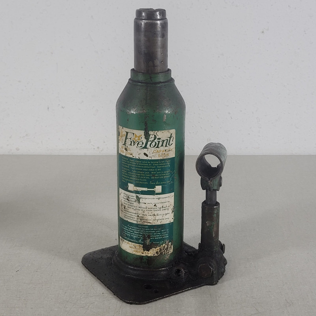 Vintage Five-Point WB-509W 5 Ton Hydraulic Bottle Jack Missing Release Valve