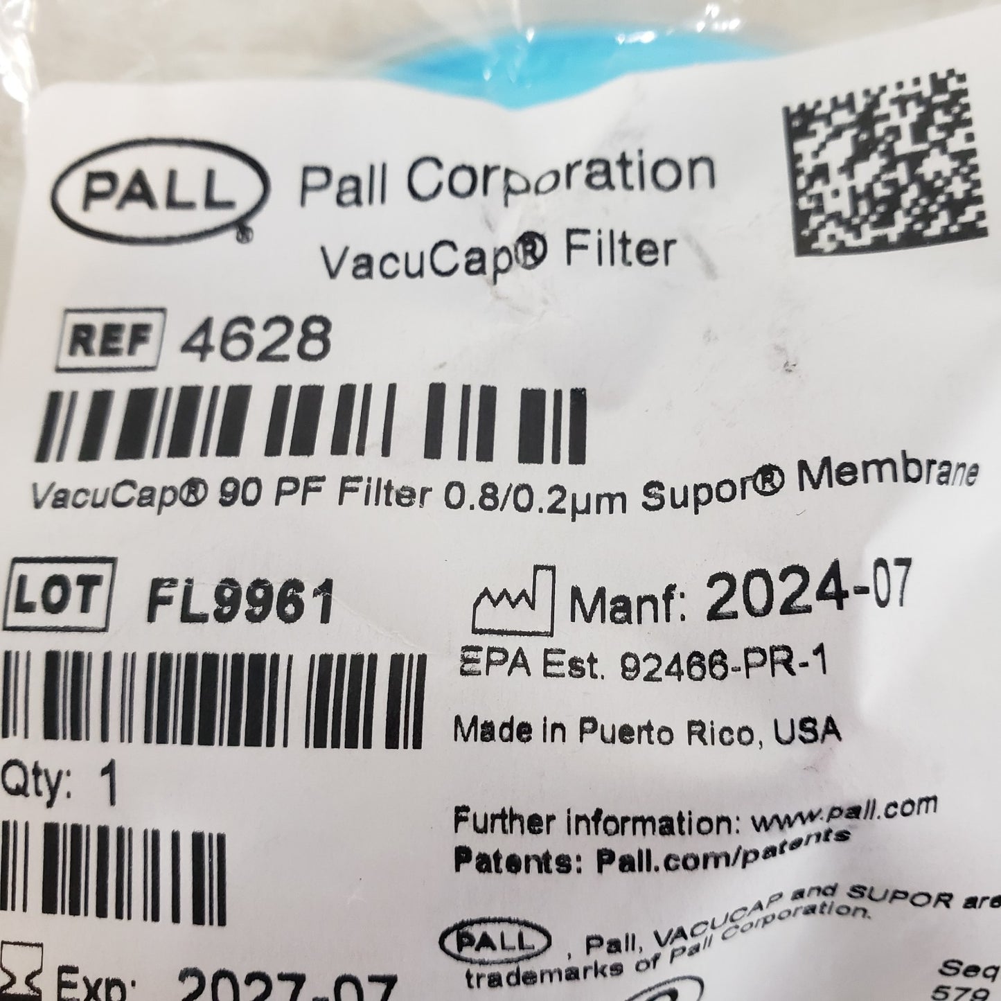 Pall Life Sciences VacuCap 90 PF Filter Unit with 0.8/0.2 um Supor Membrane