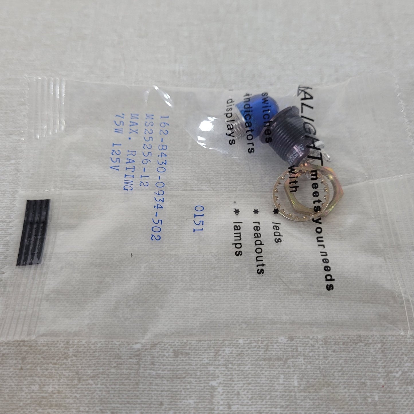 Dialight 162-8430-0934-502 Indicator Lamp Bulb Panel Mount Assembly MS25256-12