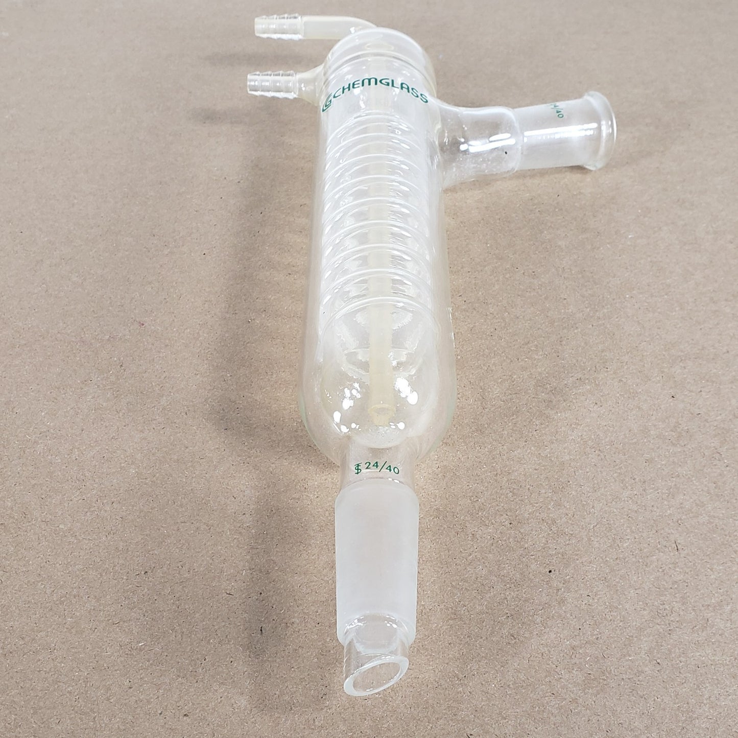 CHEMGLASS CG-1210-01 Friedrich Coiled Condenser 330mm 15° Angled 24/40 Joints