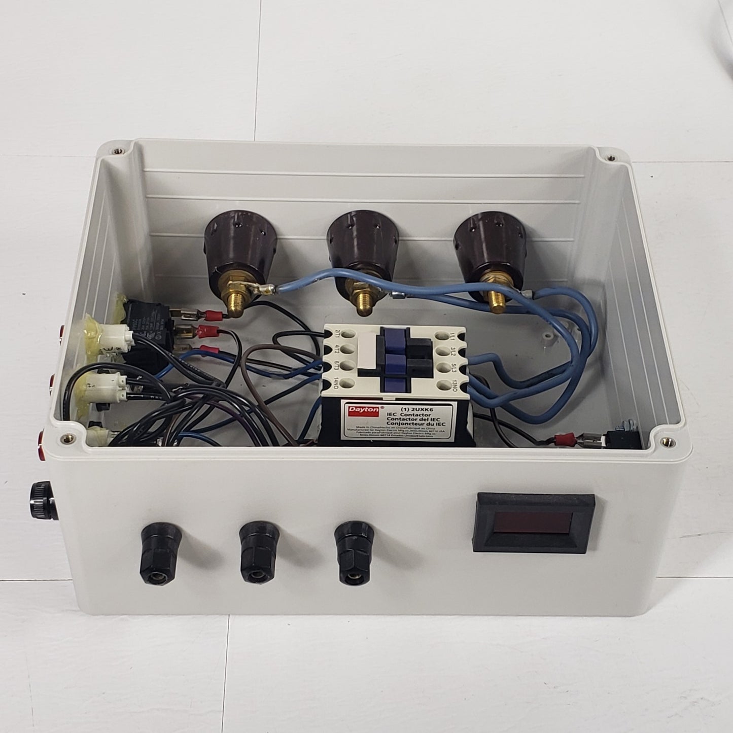 Digital Display Custom Ammeter Measurement Box, Dayton 2UXK6 IEC Contactor