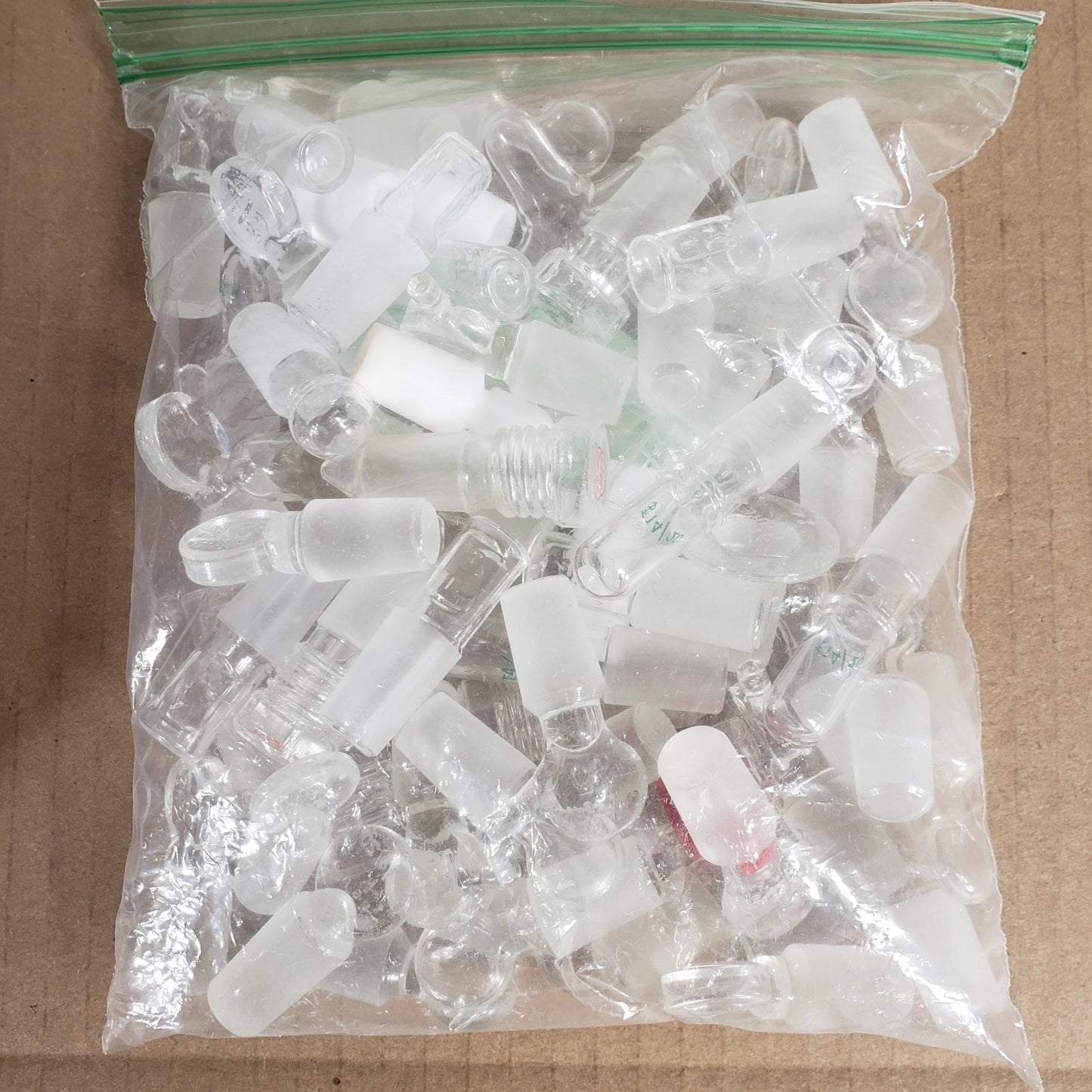 Lot Of Assorted Glass & Plastic Glassware Stoppers/Caps Variety Of Sizes