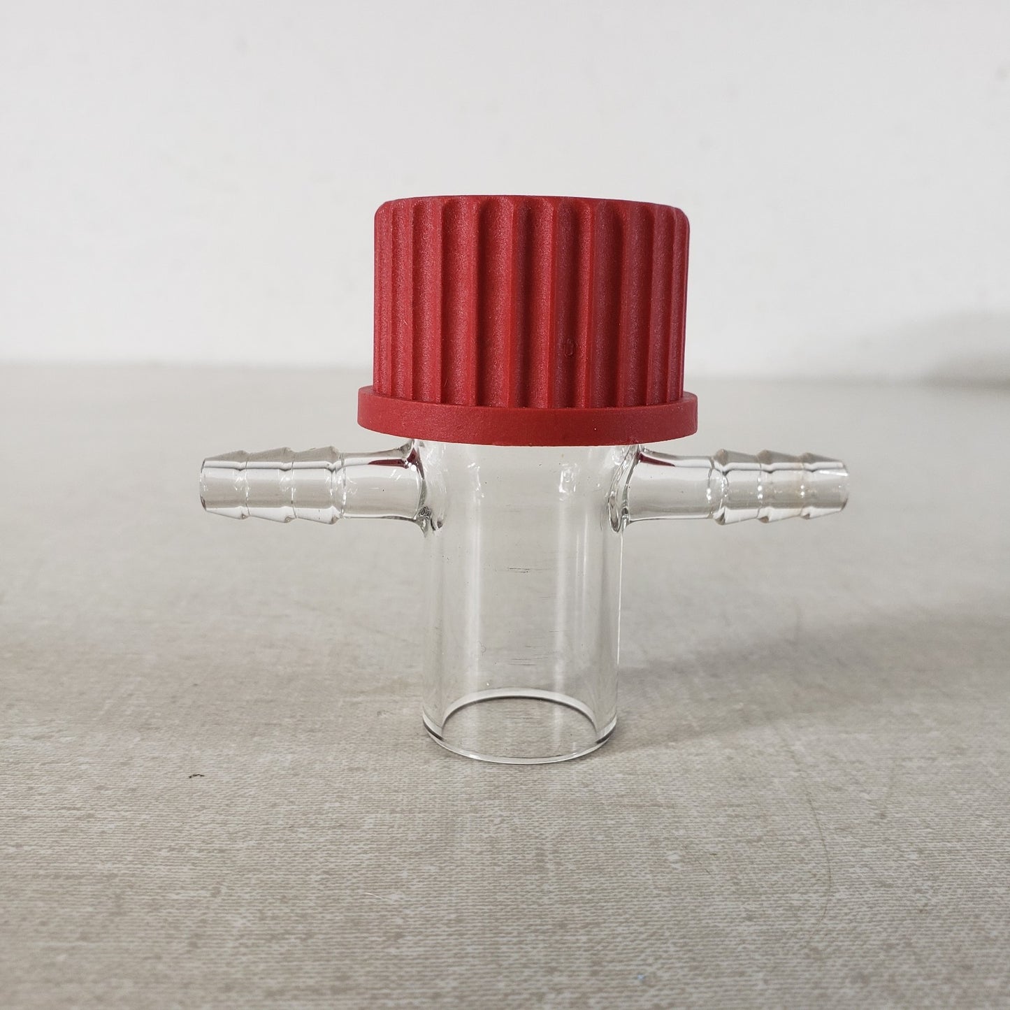 Glass Vacuum Adapter GL32 Top Thread 1" OD Bottom Tube 180° 3/8" Inlet Hose Tube