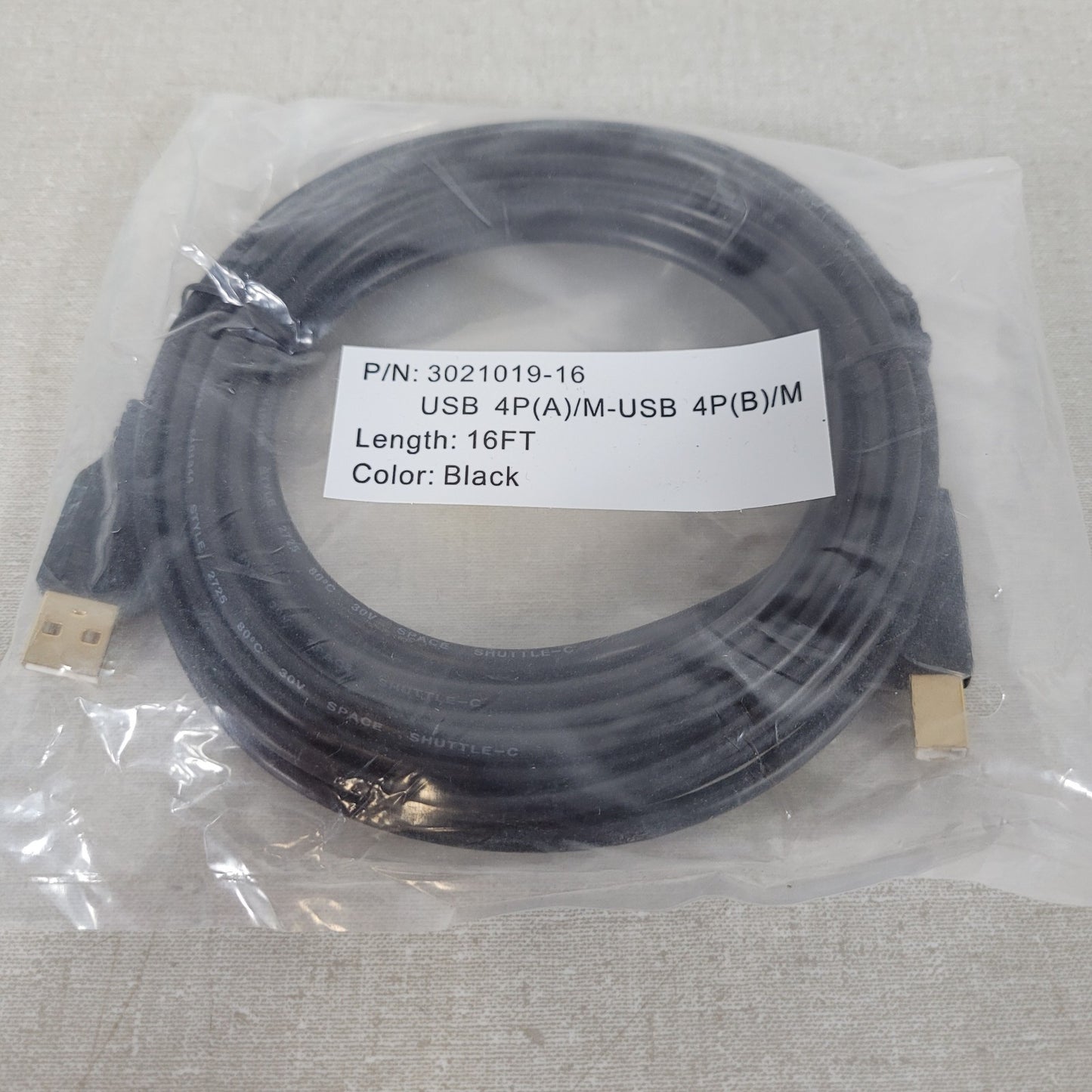 Qualtek 3021019-16 USB A Male to B Male Cable 16FT Black