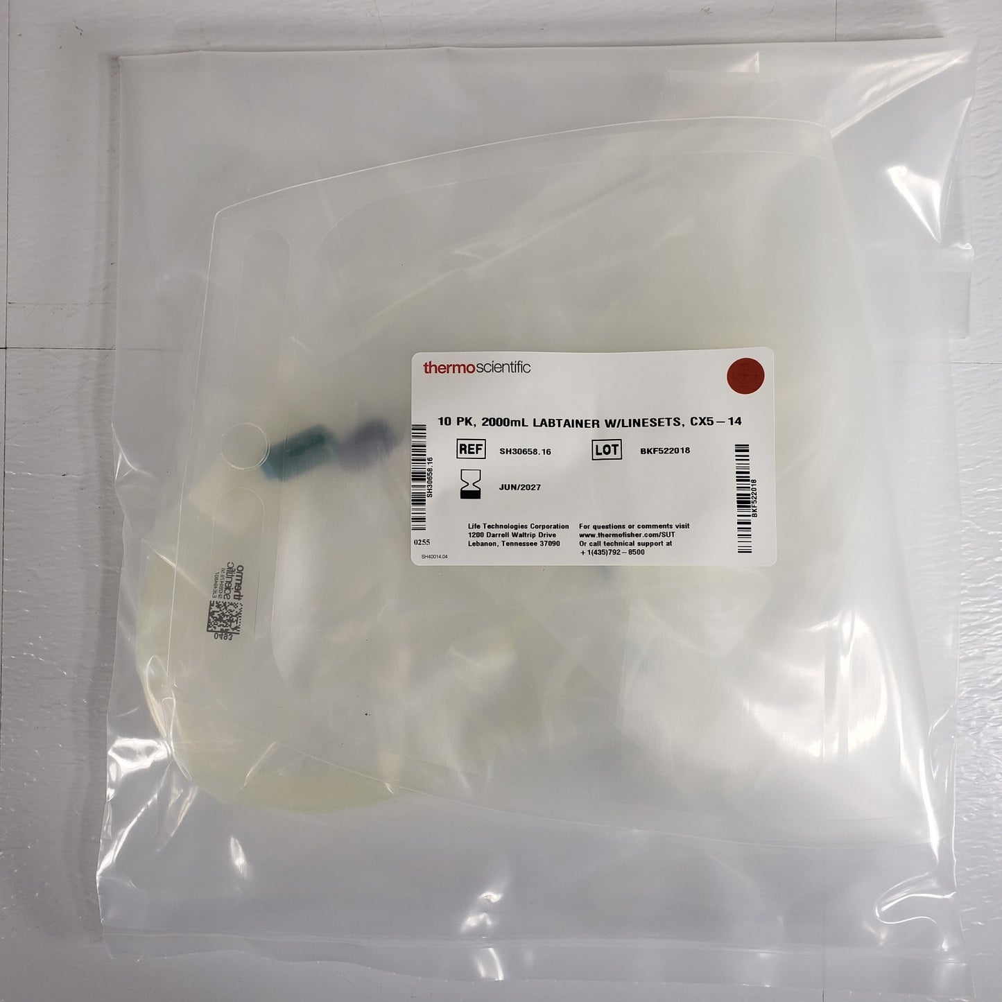 7x Thermo SH30658.16 2L Labtainer BioProcess Containers w/ Linesets