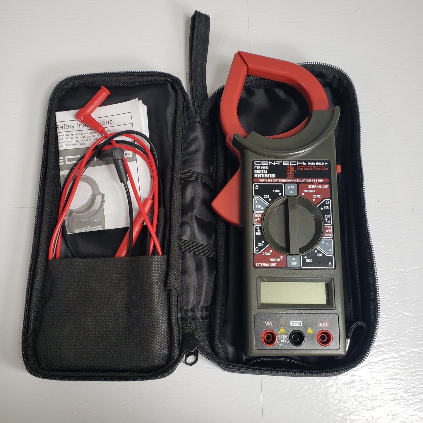 CEN-TECH 95652 Digital Clamp Meter With Original User Manual and Case