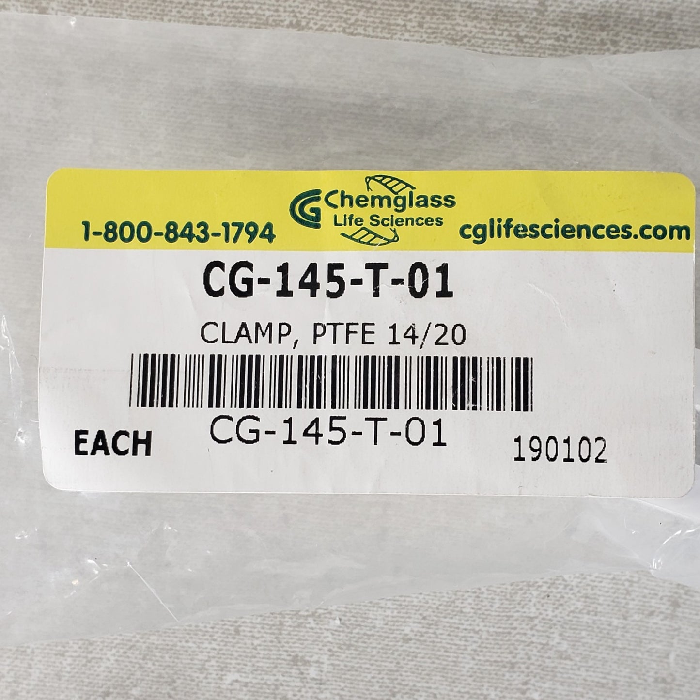Lot Of 10 Chemglass CG-145-T-01 White PTFE Clamps For Joint Size 14/20